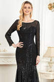 Robe formelle à paillettes sirène à manches longues