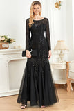 Robe formelle à paillettes sirène à manches longues