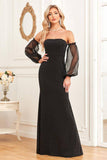 Manches amovibles Fourreau noir Robe de soirée scintillante