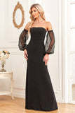 Manches amovibles Fourreau noir Robe de soirée scintillante
