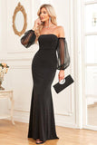 Manches amovibles Fourreau noir Robe de soirée scintillante