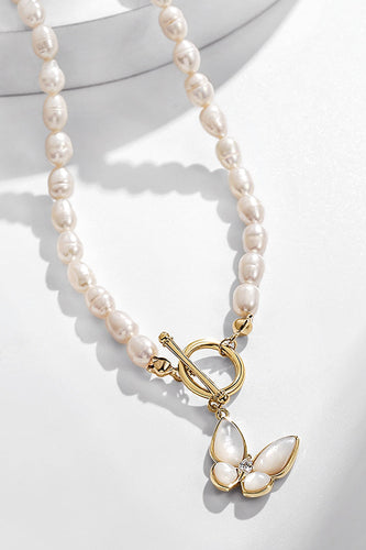 Blanc brillant gros papillon tour de cou délicat collier chaîne de perles