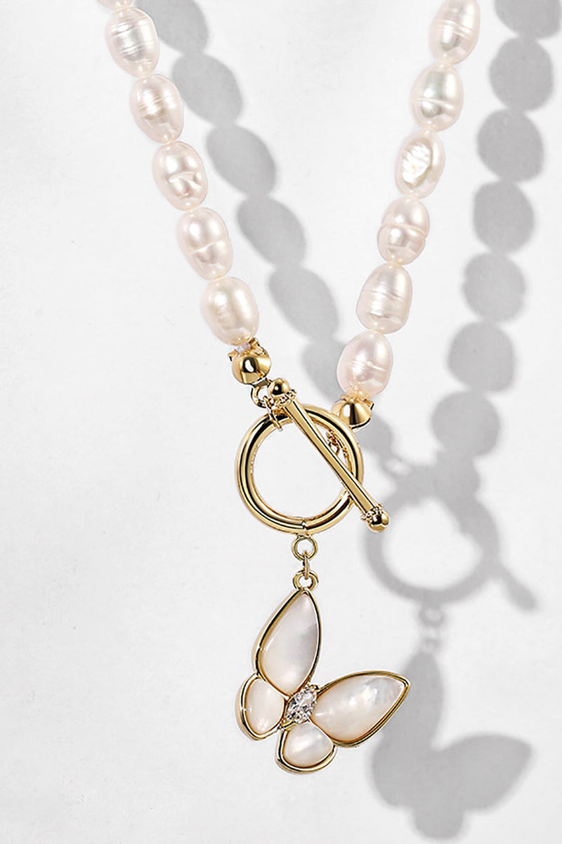 Charger l&#39;image dans la galerie, Blanc brillant gros papillon tour de cou délicat collier chaîne de perles