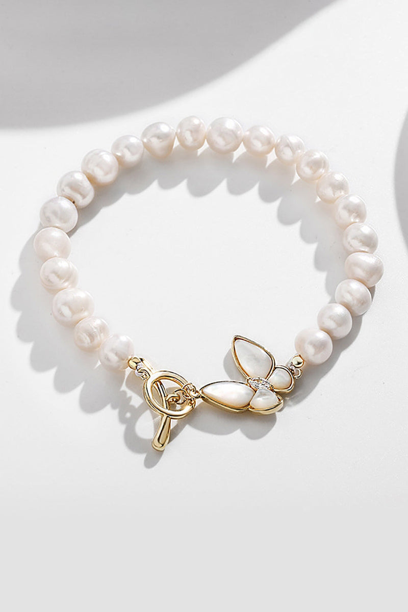 Charger l&#39;image dans la galerie, Bracelet extensible en perles blanches scintillantes avec papillon