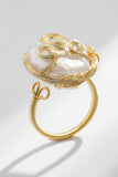 Bague en perles réglables d’eau douce naturelle dorée