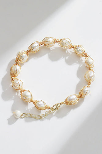 Bracelet de perles d’eau douce naturelles exquises dorées