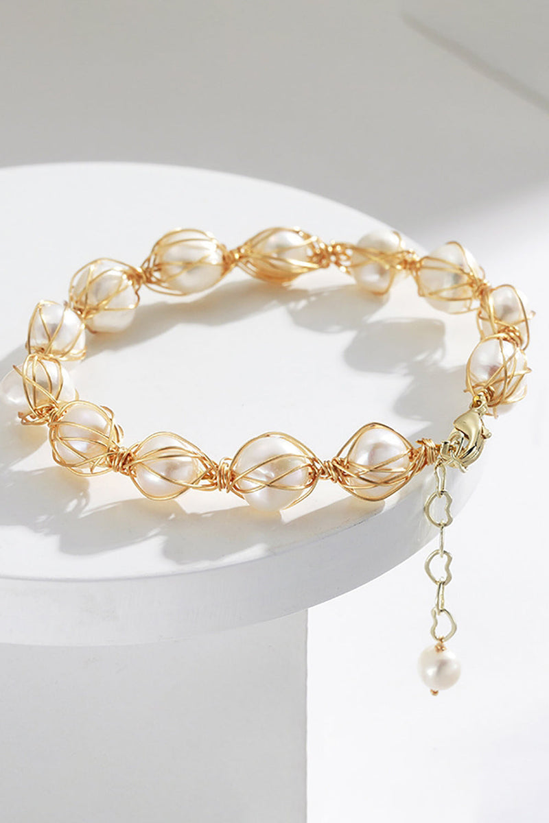 Charger l&#39;image dans la galerie, Bracelet de perles d’eau douce naturelles exquises dorées