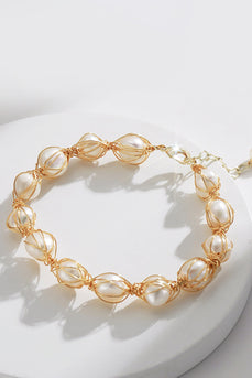 Bracelet de perles d’eau douce naturelles exquises dorées