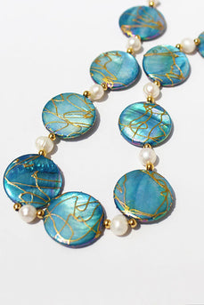 Océan série bleu coquillage d’eau douce et collier de perles