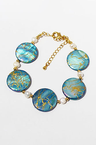 Bracelet coquillage et perles d’eau douce bleu de la série Ocean