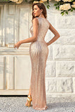 Champagne fourreau brillant robe de Soirée avec fente