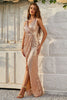 Charger l&#39;image dans la galerie, Champagne fourreau brillant robe de Soirée avec fente