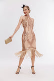 Glitter Halter Fringes Robe Gatsby sans manches