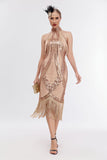 Glitter Halter Fringes Robe Gatsby sans manches