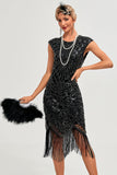 Robe Gatsby des années 20 perlée noire scintillante à franges Gatsby