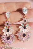 Rose strass en forme de larme boucles d’oreilles