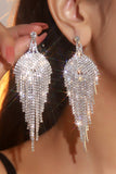 Paillettes argent pompon strass boucles d’oreilles