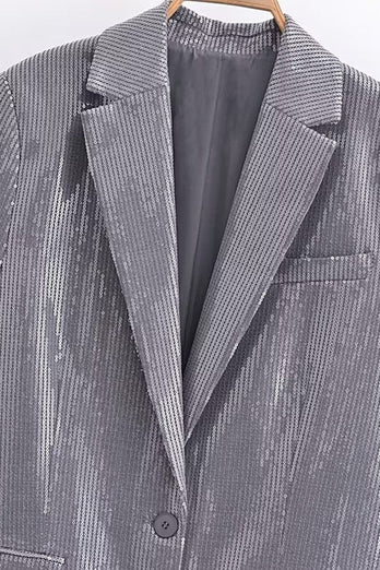 Paillettes gris foncé scintillant Blazer unisexe pour femmes