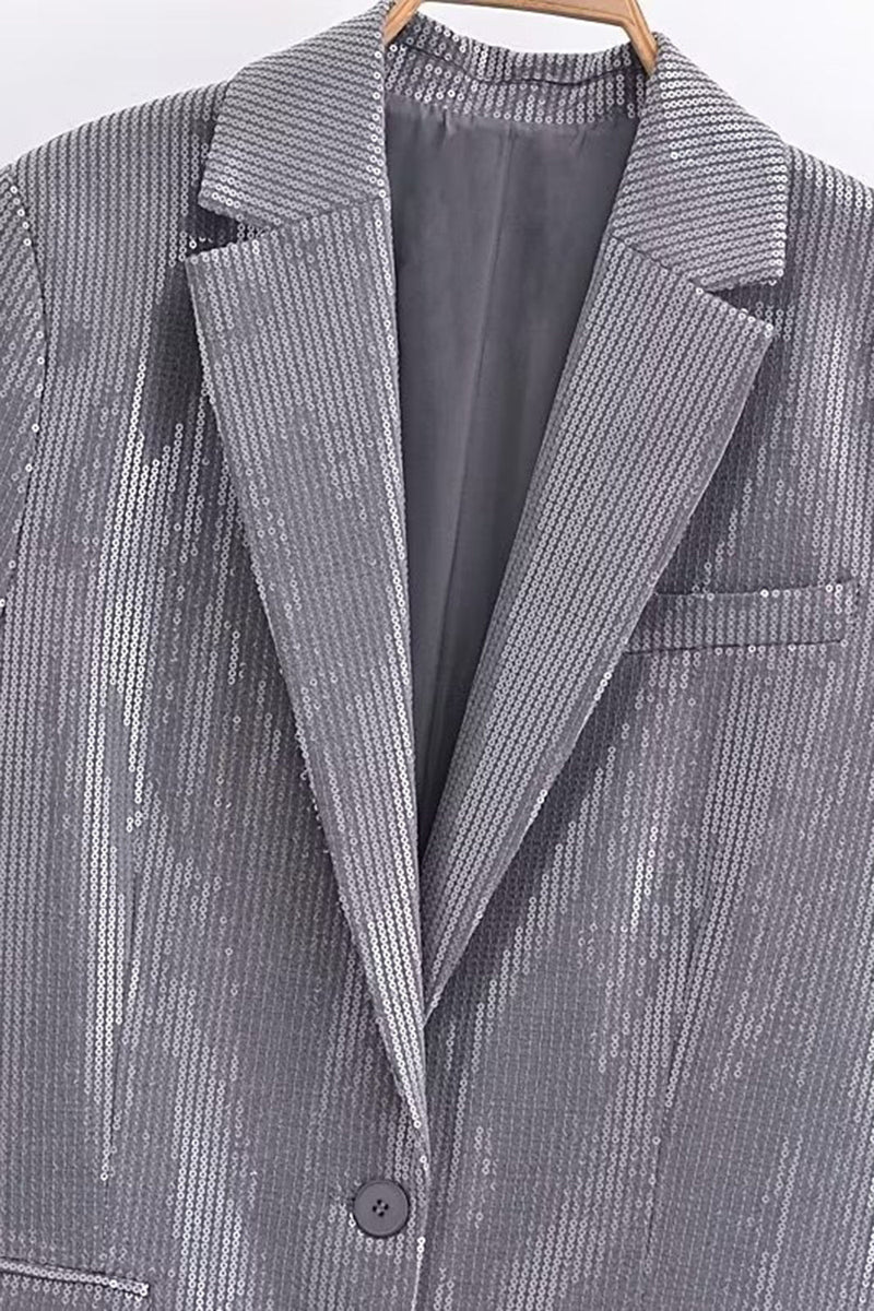Charger l&#39;image dans la galerie, Paillettes gris foncé scintillant Blazer unisexe pour femmes