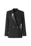 Costume noir scintillant perlé 2 pièces à double boutonnage pour femmes