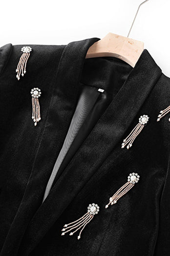Costume noir perlé 2 pièces en velours à lacets