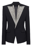 Blazer noir scintillant pour femmes de bal avec perles