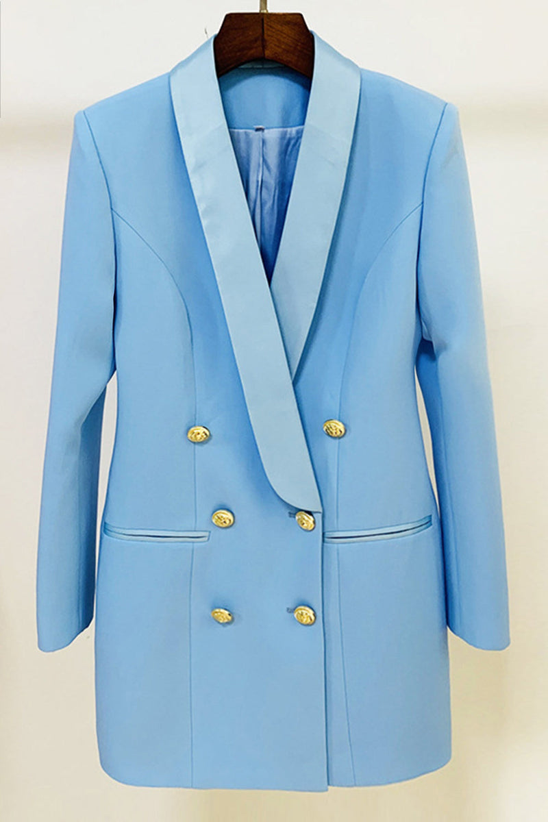 Charger l&#39;image dans la galerie, Robe blazer à revers en satin boutonné bleu