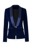 Blazer noir en velours boutonné Slim Fit pour femmes