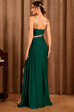 Robe de bal longue asymétrique vert foncé avec fente