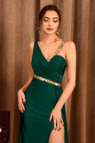 Robe de bal longue asymétrique vert foncé avec fente