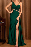 Robe de bal longue asymétrique vert foncé avec fente