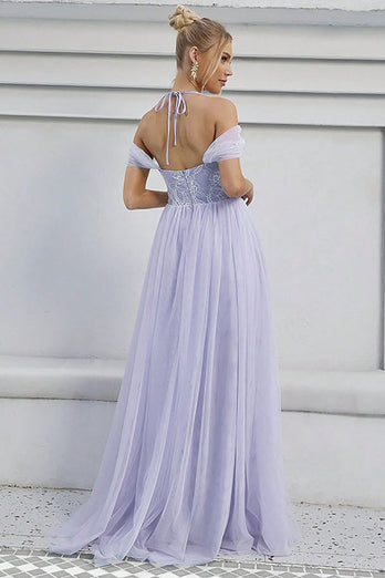 Tulle A-ligne Lilas Robe Longue Formelle
