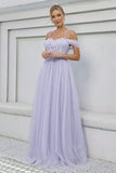 Tulle A-ligne Lilas Robe Longue Formelle