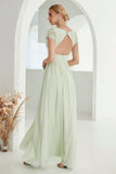 Robe formelle A-Line Col V Vert Clair avec Dentelle