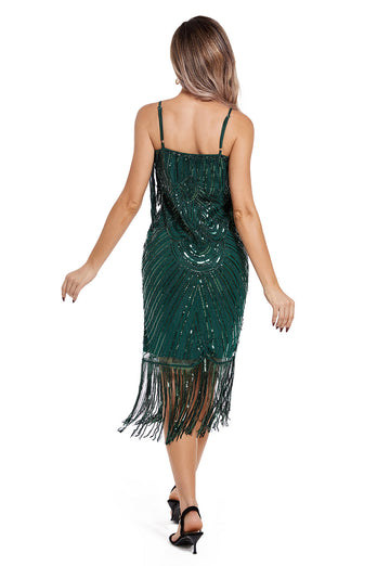 Fard à joues frangées bretelles spaghetti des années 20 Gatsby robe