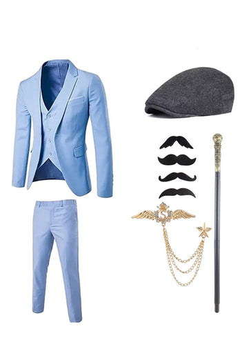 Costumes des années 20 pour hommes à revers cranté bleu foncé avec ensemble d’accessoires