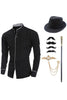 Charger l&#39;image dans la galerie, Chemise de costume à manches longues pour hommes à col montant noir avec ensemble d’accessoires