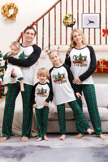 Famille à carreaux verts Joyeux ensembles de pyjama de Noël