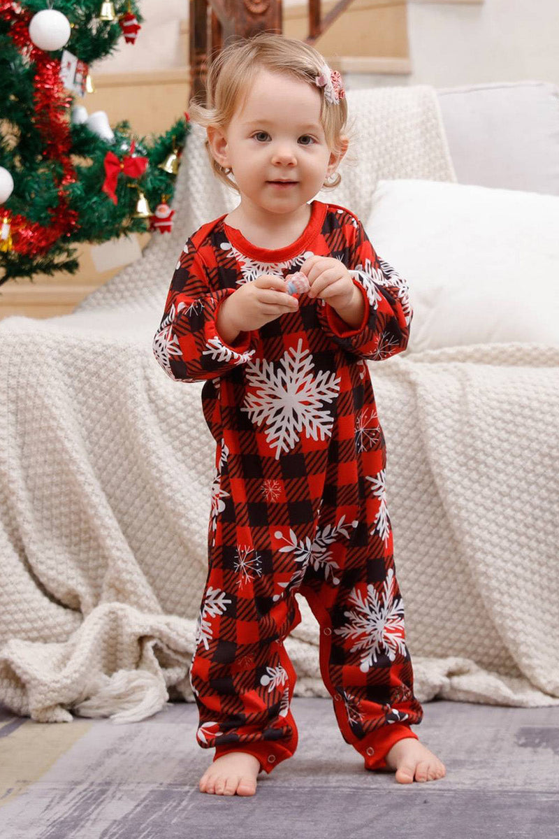 Charger l&#39;image dans la galerie, Pyjama de Noël familial assorti à carreaux rouges avec flocon de neige