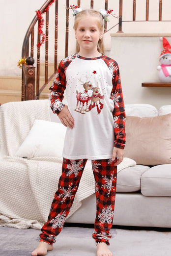 Pyjama de Noël familial assorti à carreaux rouges avec flocon de neige