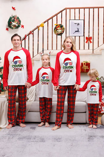 Imprimé rouge Noël Famille Matching Ensembles de pyjama avec plaid