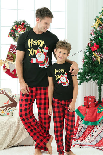 Pyjama de Noël familial à carreaux noir et rouge à manches courtes