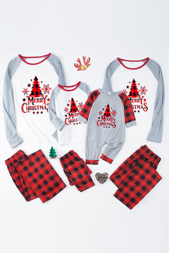 Pyjamas de Noël familial à carreaux gris et rouge assorti