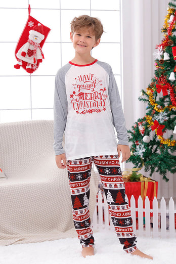 Imprimé gris manches longues assorti Pajamas de Noël de famille