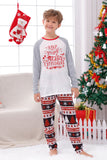 Imprimé gris manches longues assorti Pajamas de Noël de famille