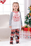 Imprimé gris manches longues assorti Pajamas de Noël de famille