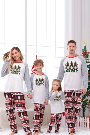 Imprimé gris manches longues assorti Pajamas de Noël de famille