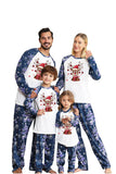 Pyjamas de Noël de famille à manches longues à imprimé bleu