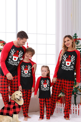 Impression familiale de Noël à carreaux rouges Pajas Set avec chien