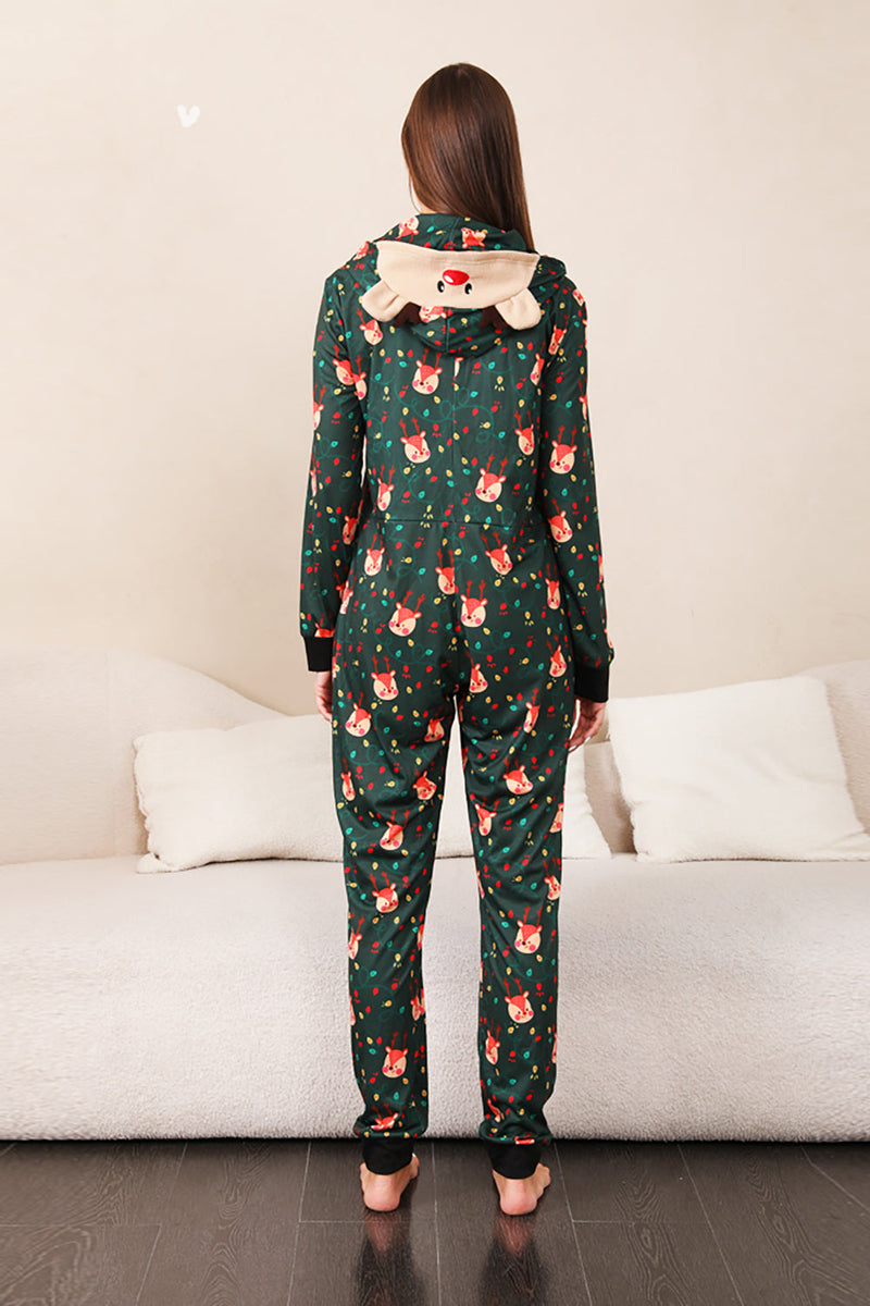 Charger l&#39;image dans la galerie, Pyjama une pièce de Noël de Noël imprimé vert foncé